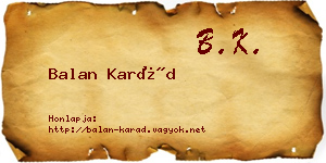 Balan Karád névjegykártya